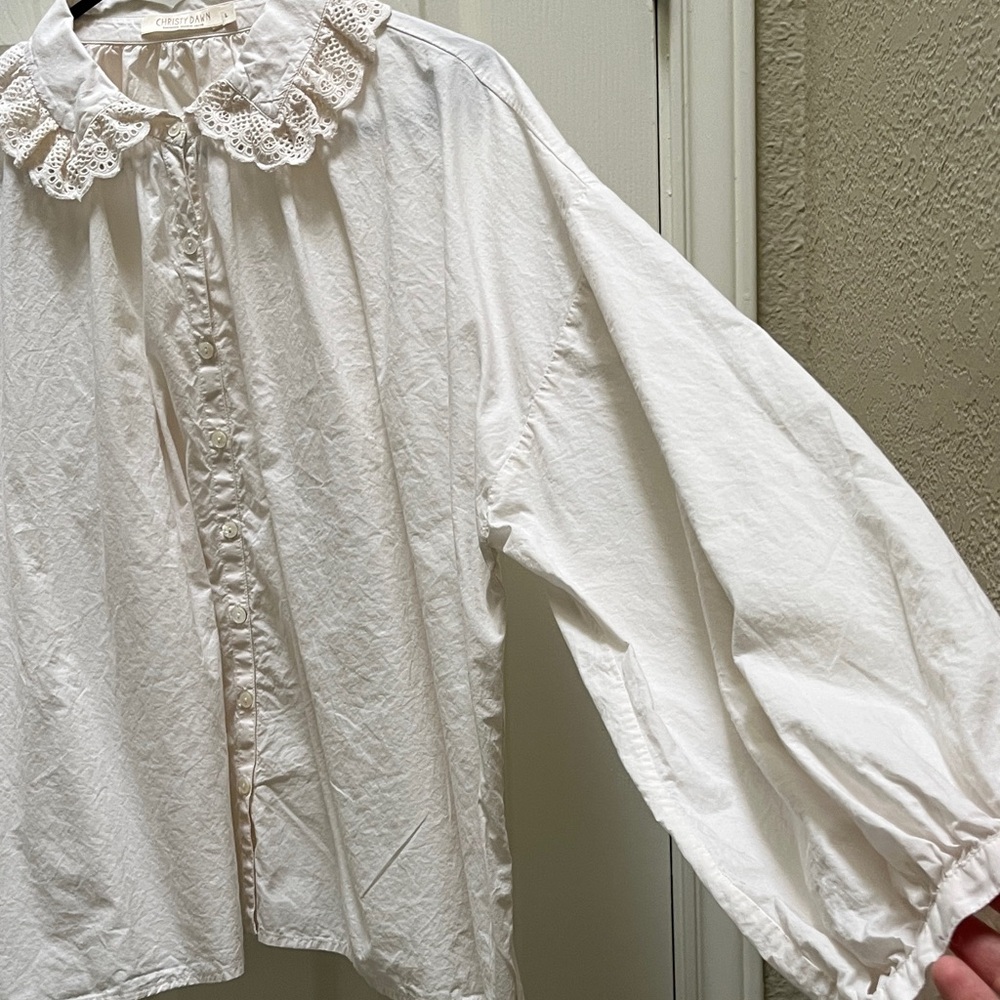 Christy Dawn Ghita Blouse in Pearl Crochet-Collar Button Down Shirt - L - Picture 5 of 9
